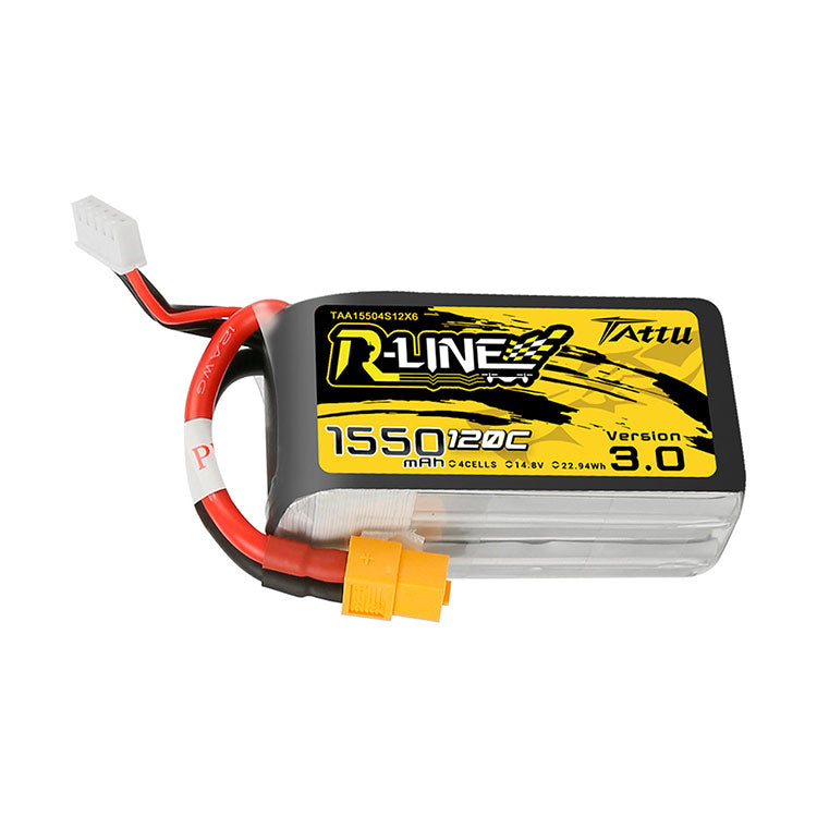 Tattu R-Line Version 3.0 1550mAh 14.8V 120C 4S1P Lipo Battery Pack With XT60 Plug Tattu R-Line Version 3.0 1550mAh 14.8V 120C 4S1P Lipo Battery Pack With XT60 Plug